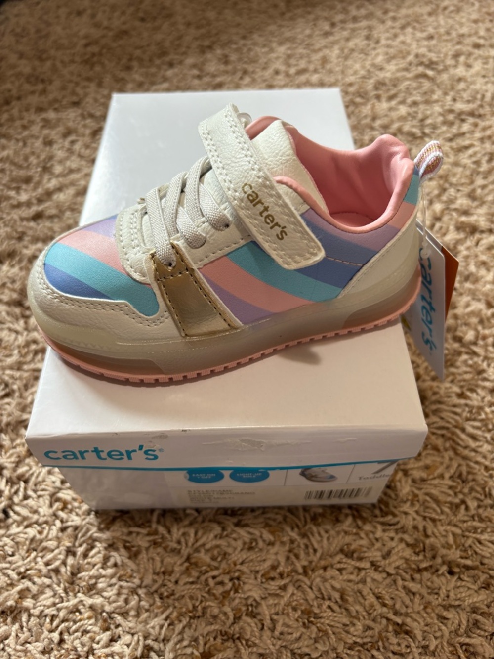 Carter's Hirano Casual Light Up Toddler Girl Rainbow Sneakers size 7 NEW!!